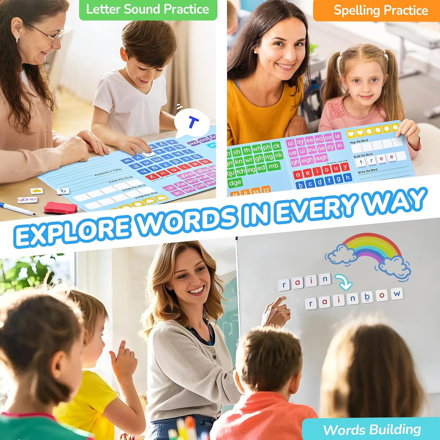 JoyCat 265 Phonics Magnetic Letter Tiles, ABC Word Building Kit with Folder