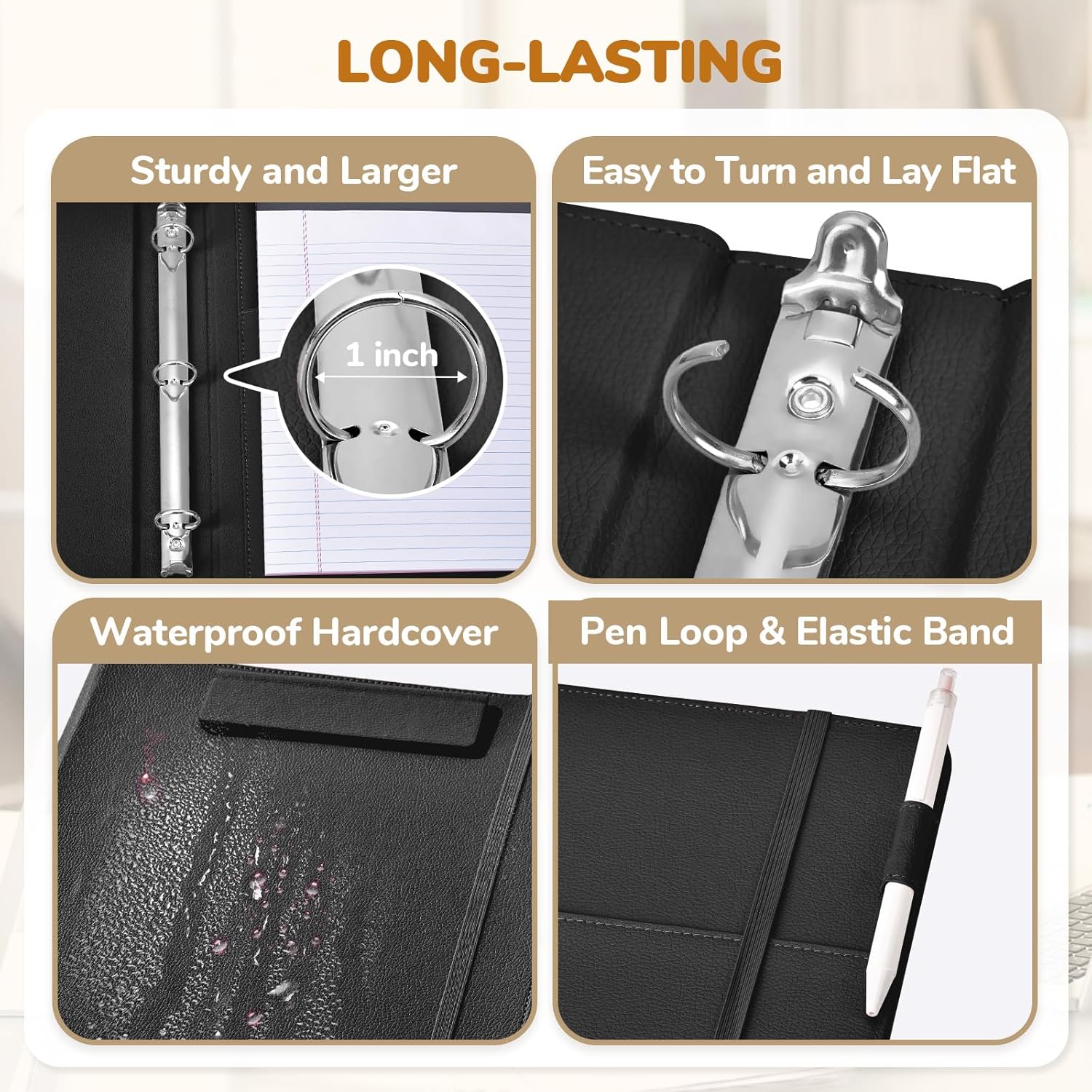 3 Ring Binder Portfolio Clipboard with Storage – PU Leather Organizer with Magnetic Board & 5 Dividers