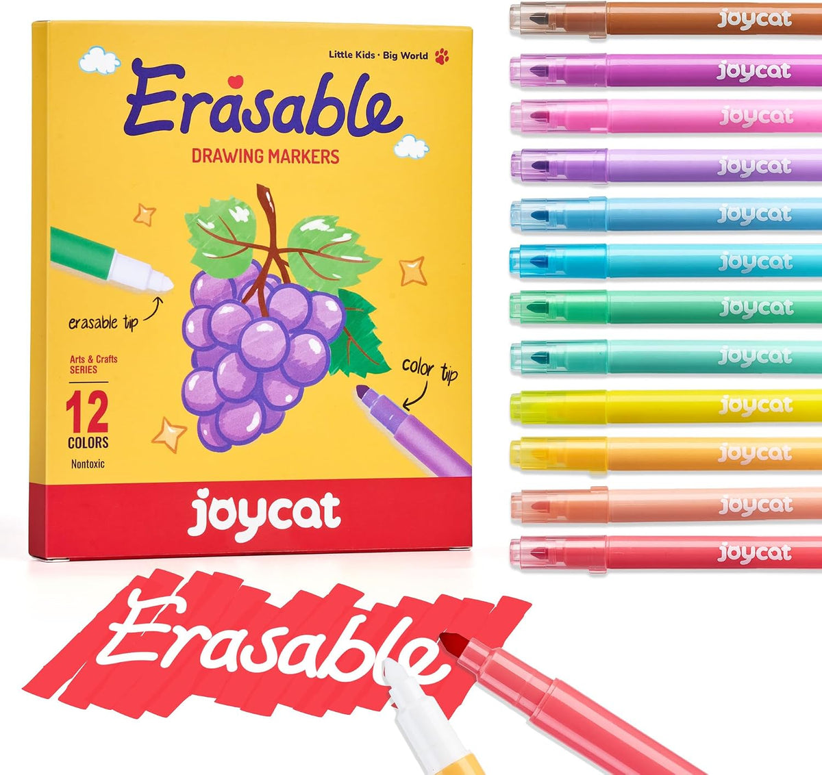 JoyCat Erasable Markers for Kids – 12 Dual-Tip Magic Pens