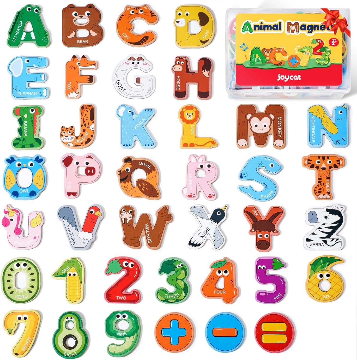 JoyCat Wooden Thick Alphabet Magnets for Toddlers Fridge Large Size Cute Animal Colorful ABC Magnetic Letters
