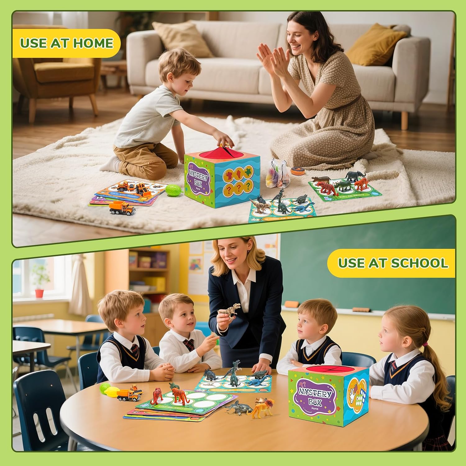 Alphabet Mystery Box for Kids – 26 Miniature Object Learning Toys with Double-Sided Letter Board