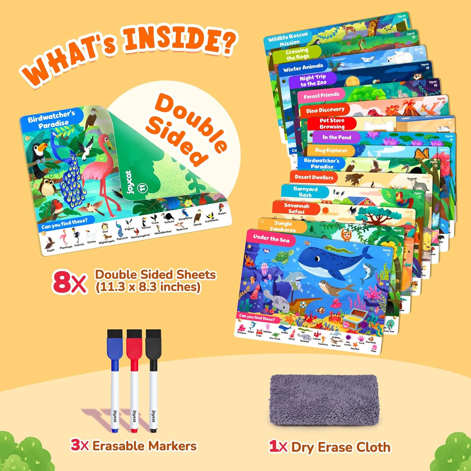 JoyCat Search & Find Activity Book – Reusable Animal Learning Game