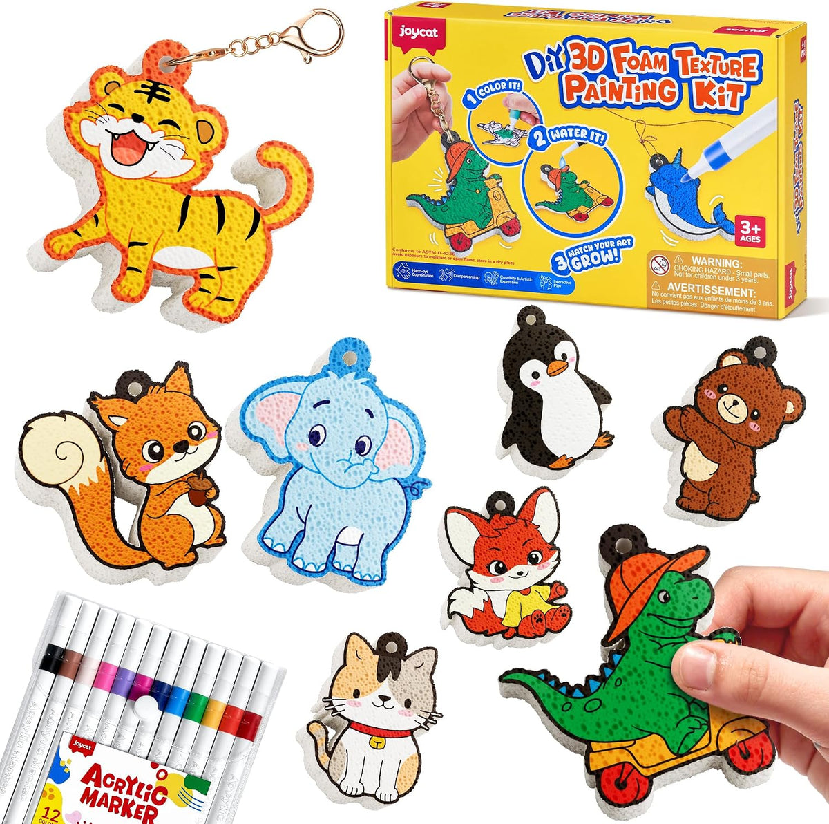 JoyCat 3D Art Kit- DIY Foam Texture Painting Kit, Animals Magic Puffy Paint Kit