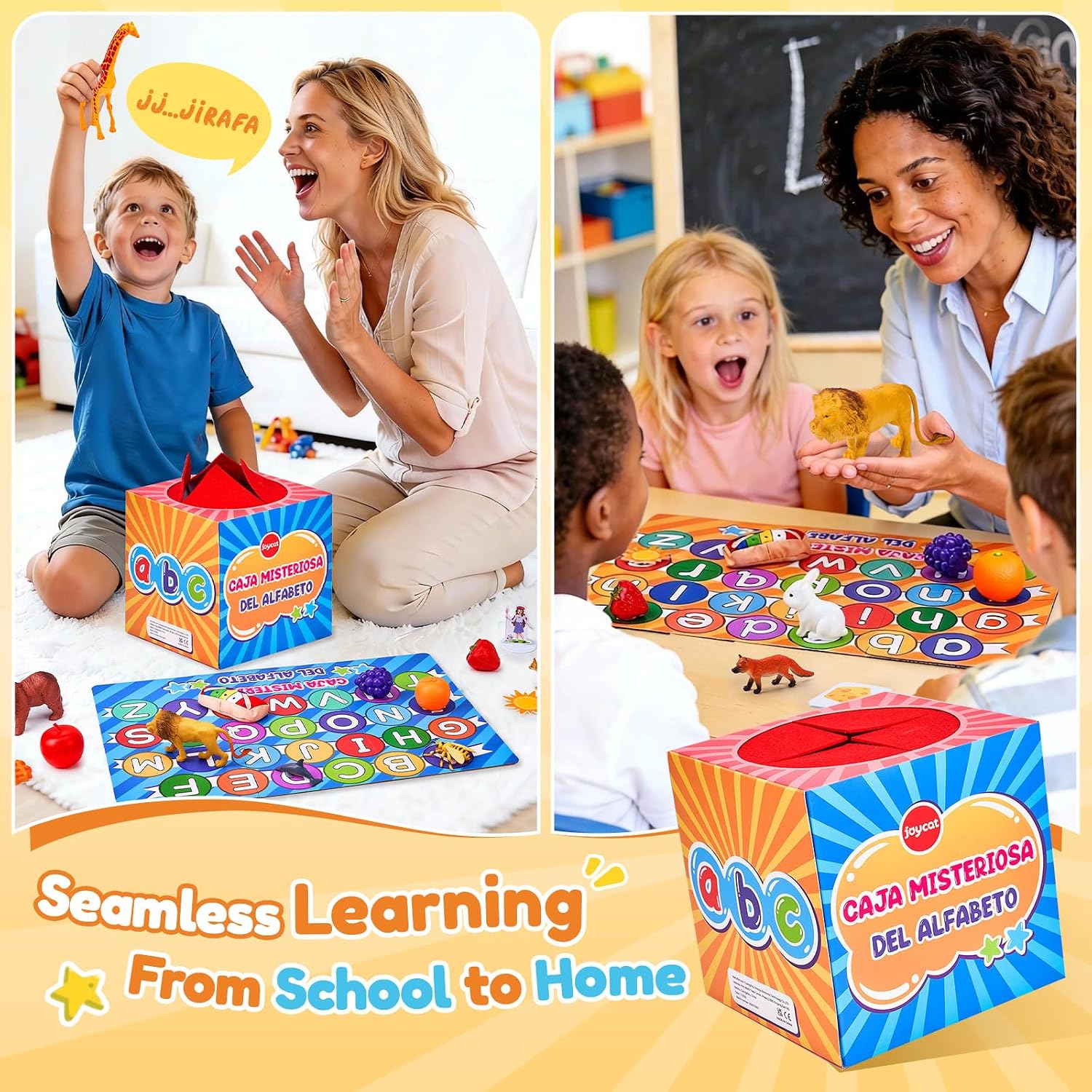 Alphabet Mystery Box for Kids – 26 Miniature Object Learning Toys with Double-Sided Letter Board