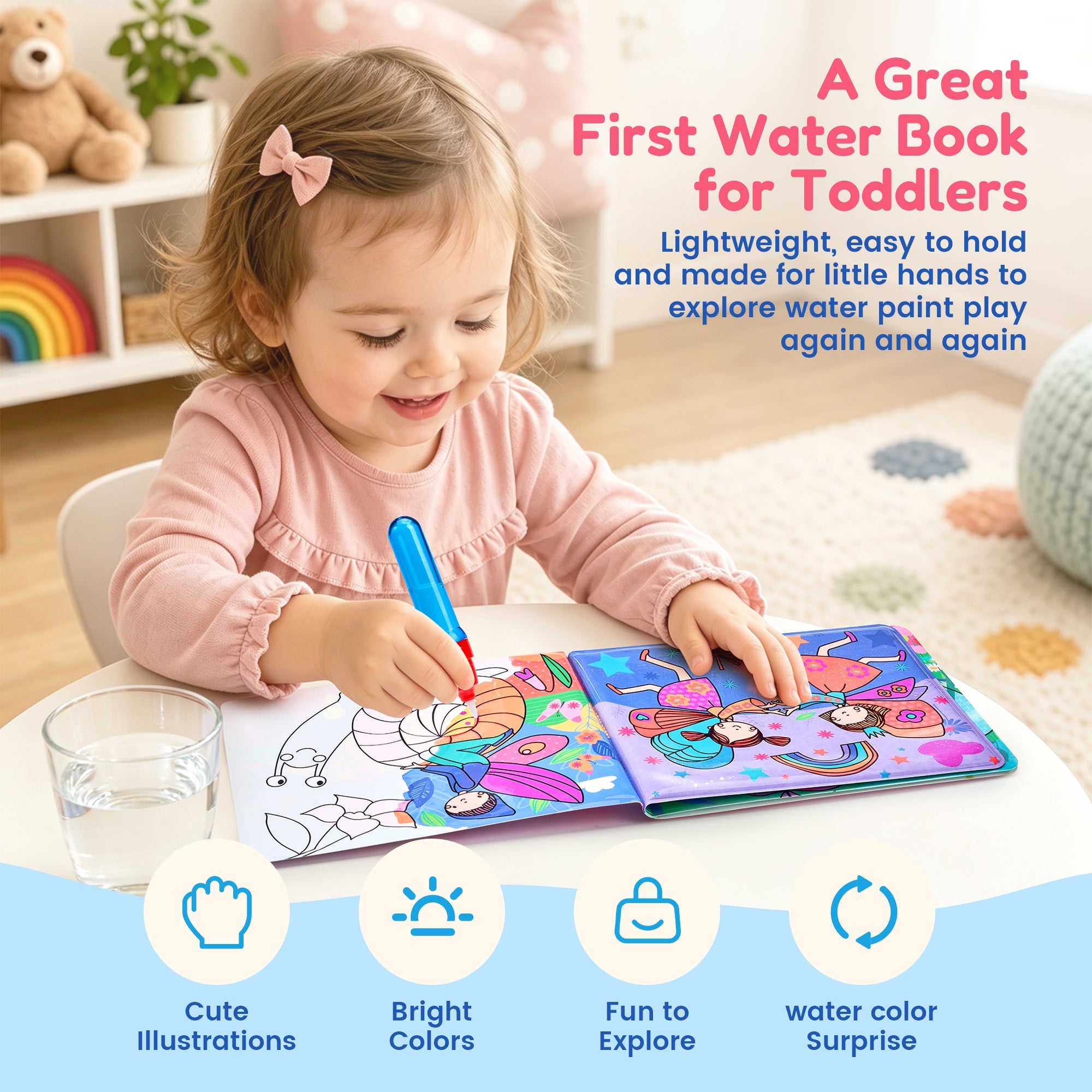 Reusable Water Coloring Books 3 Pack – Fairy, Dinosaur & Ocean