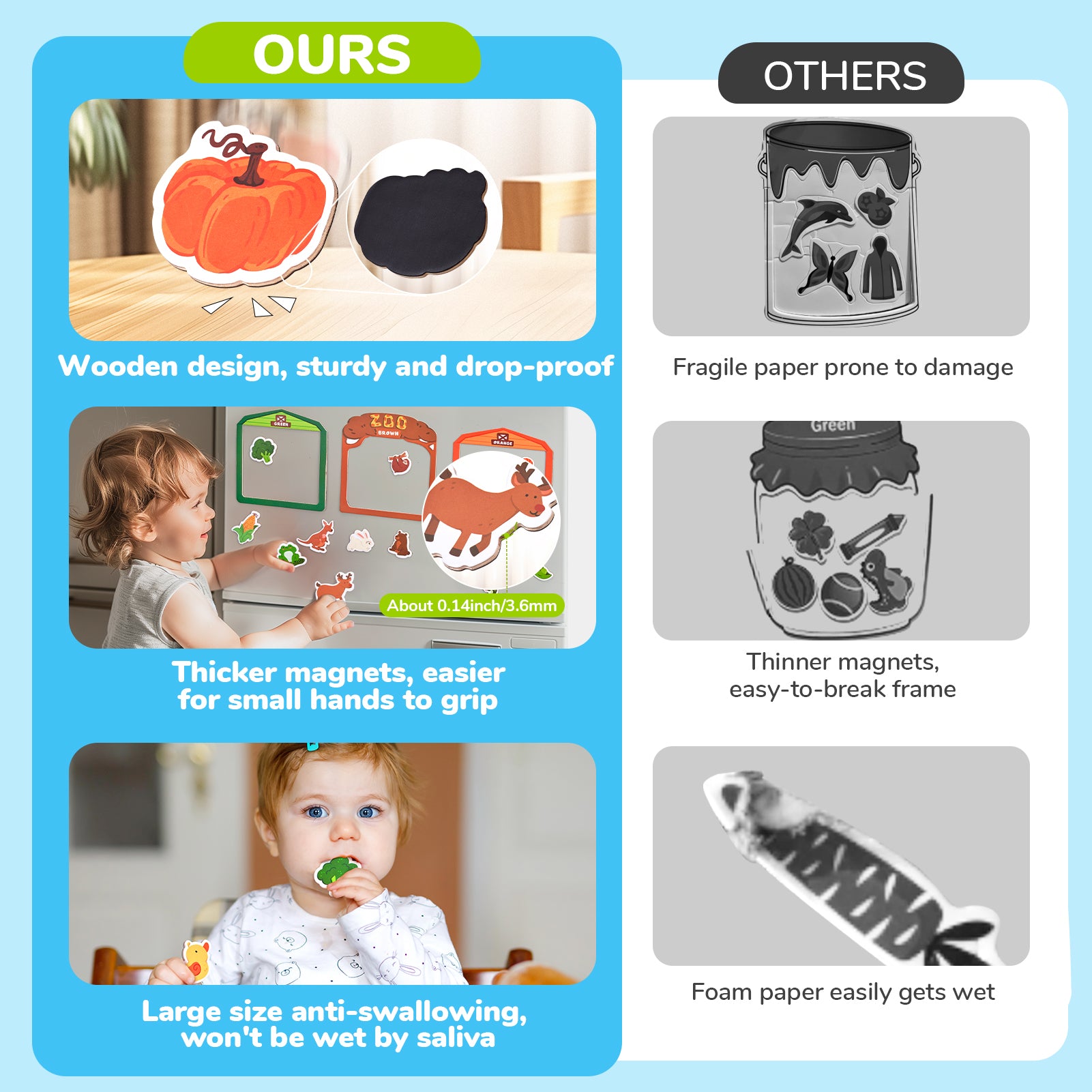 JoyCat Wooden Fridge Magnets for Toddlers, Animal Color Sorting Set, 50 PCS