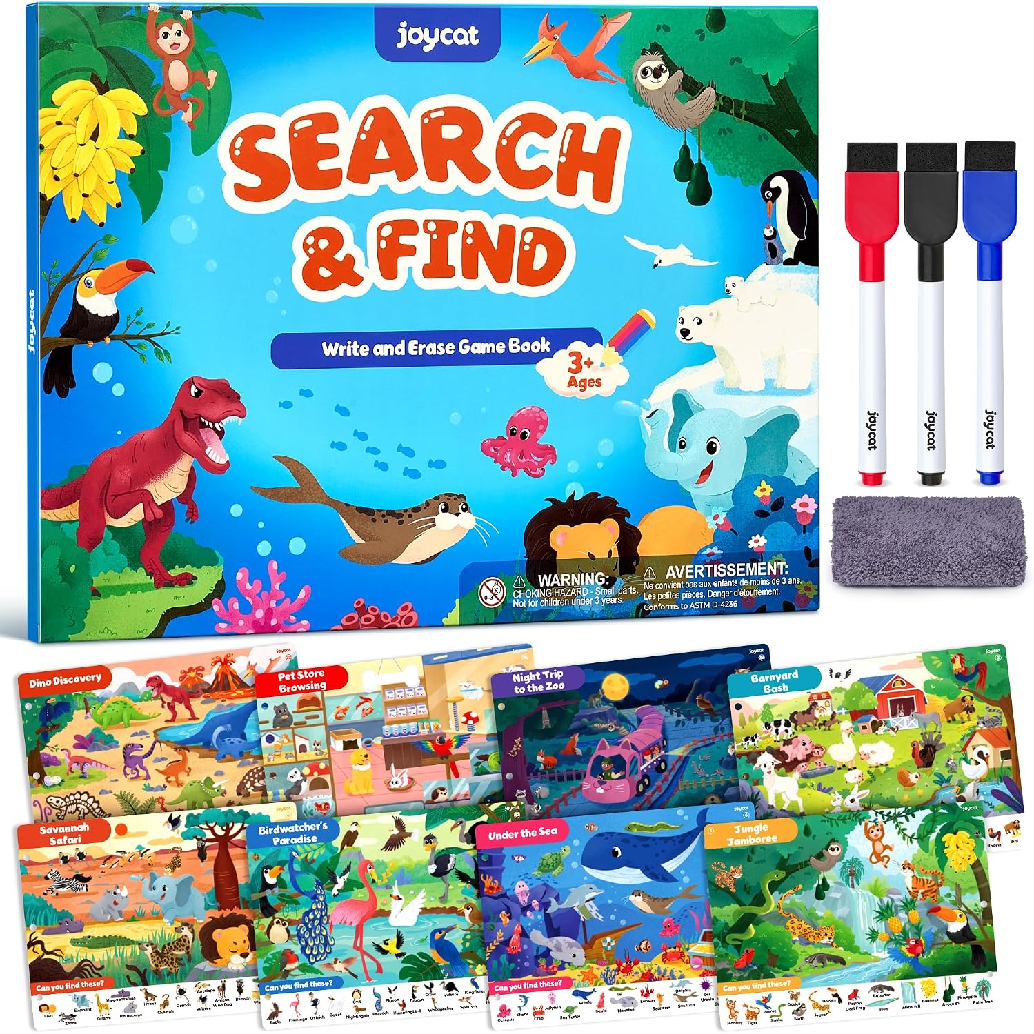 JoyCat Search & Find Activity Book – Reusable Animal Learning Game
