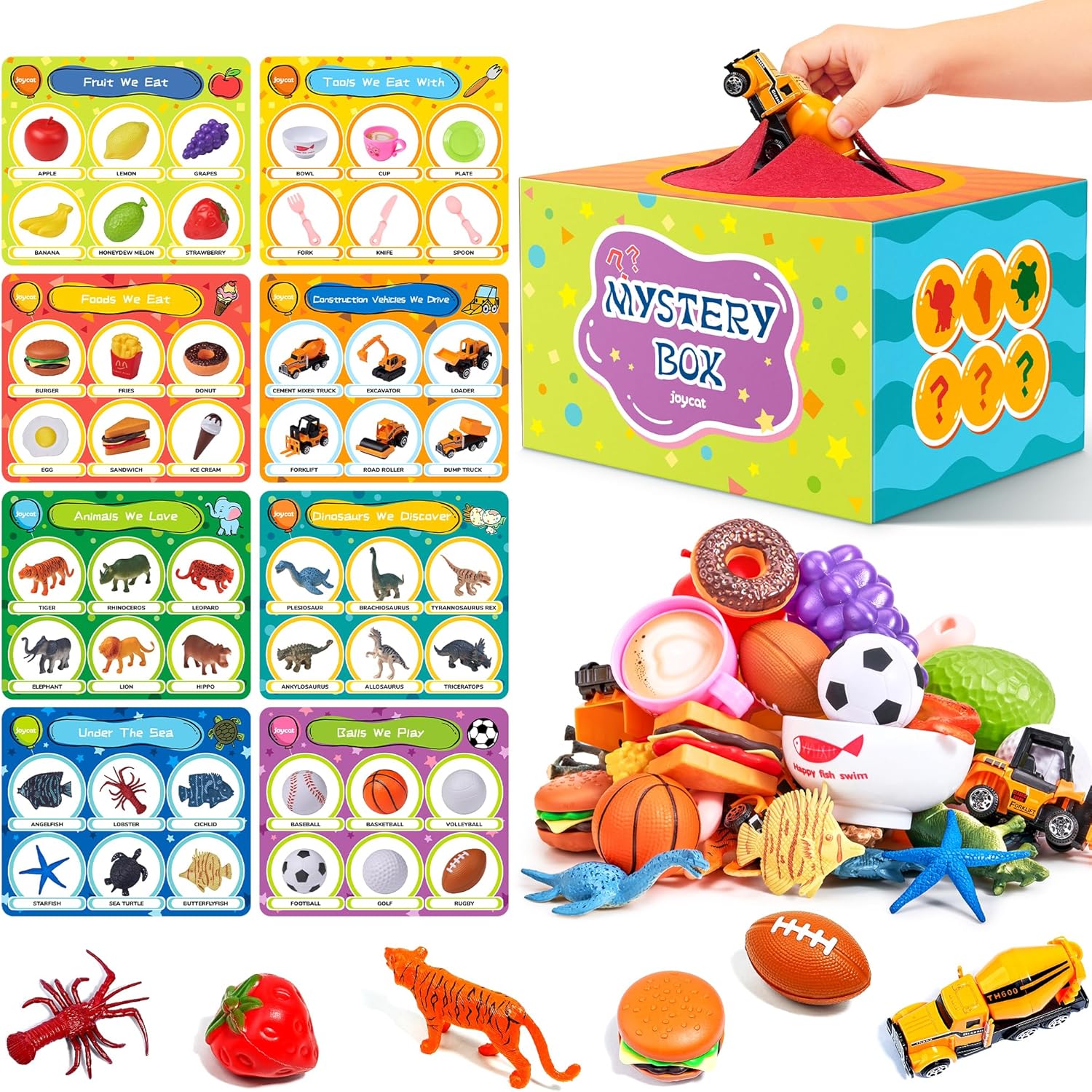 Alphabet Mystery Box for Kids – 26 Miniature Object Learning Toys with Double-Sided Letter Board