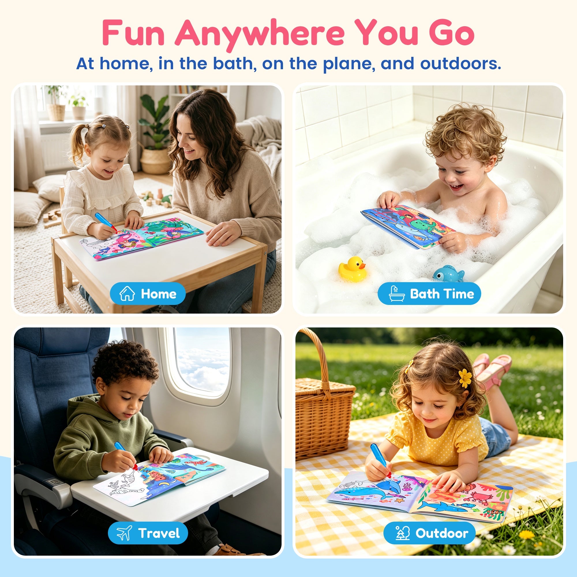 Reusable Water Coloring Books 3 Pack – Fairy, Dinosaur & Ocean
