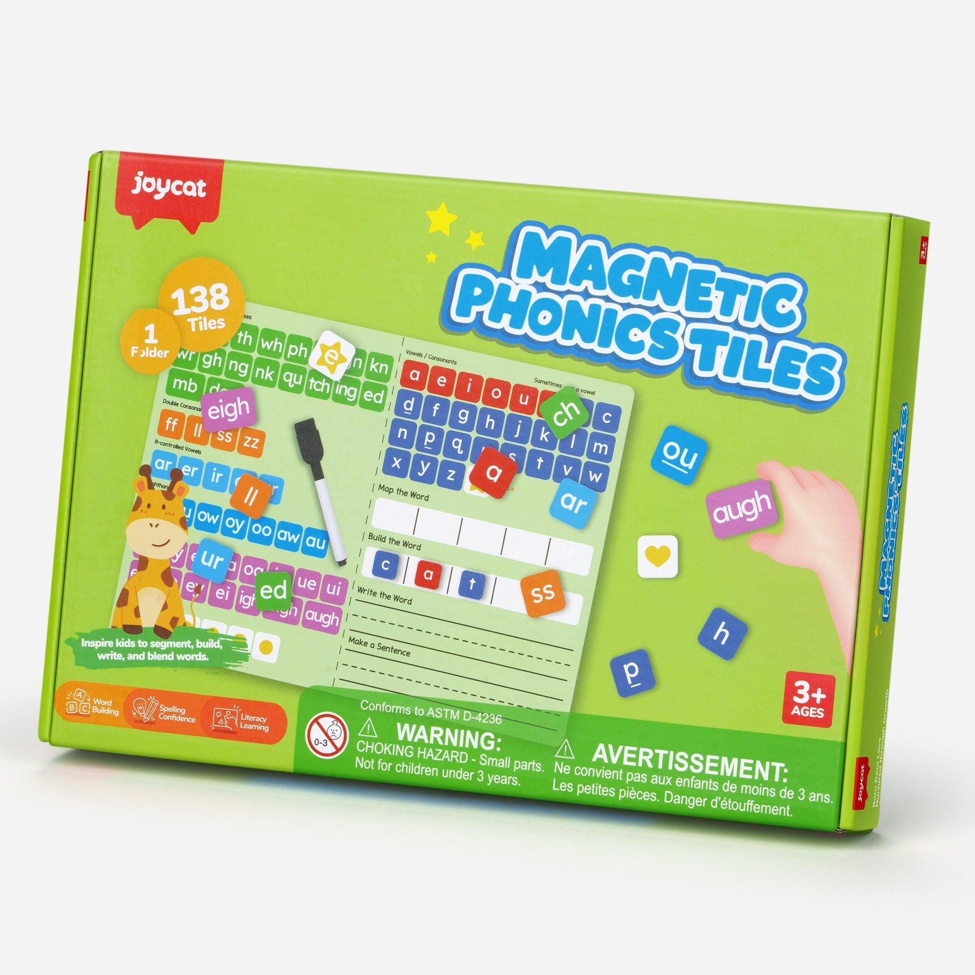 JoyCat 138PCS Magnetic Letter Tiles Set for Kids 3+