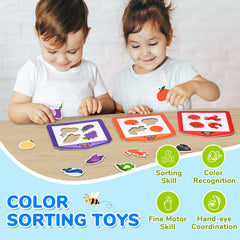 JoyCat Wooden Fridge Magnets for Toddlers, Animal Color Sorting Set, 50 PCS