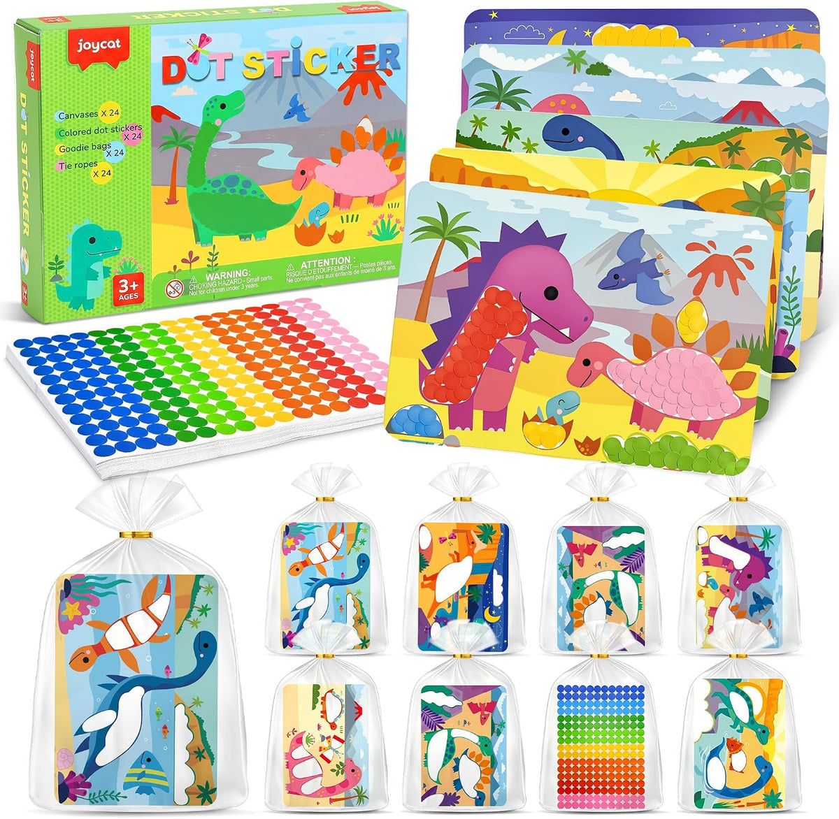 JoyCat 24 Pack Dinosaur Dot Art Party Favors, 4800+ Dot Stickers