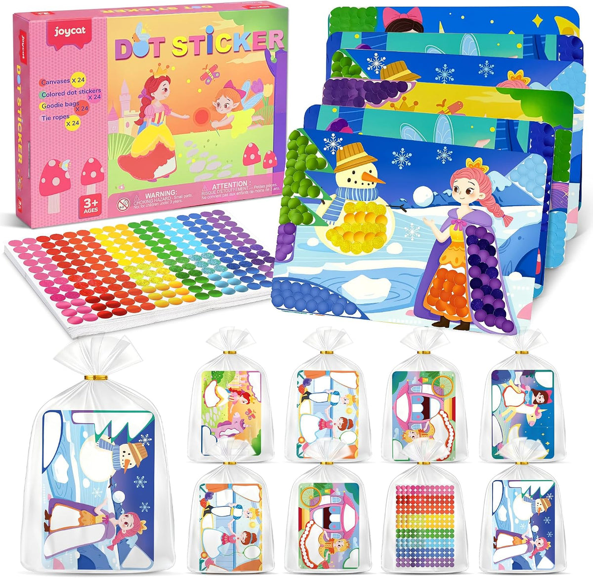 JoyCat 24 Pack Princess Dot Art Party Favors, 4800+ Dot Stickers