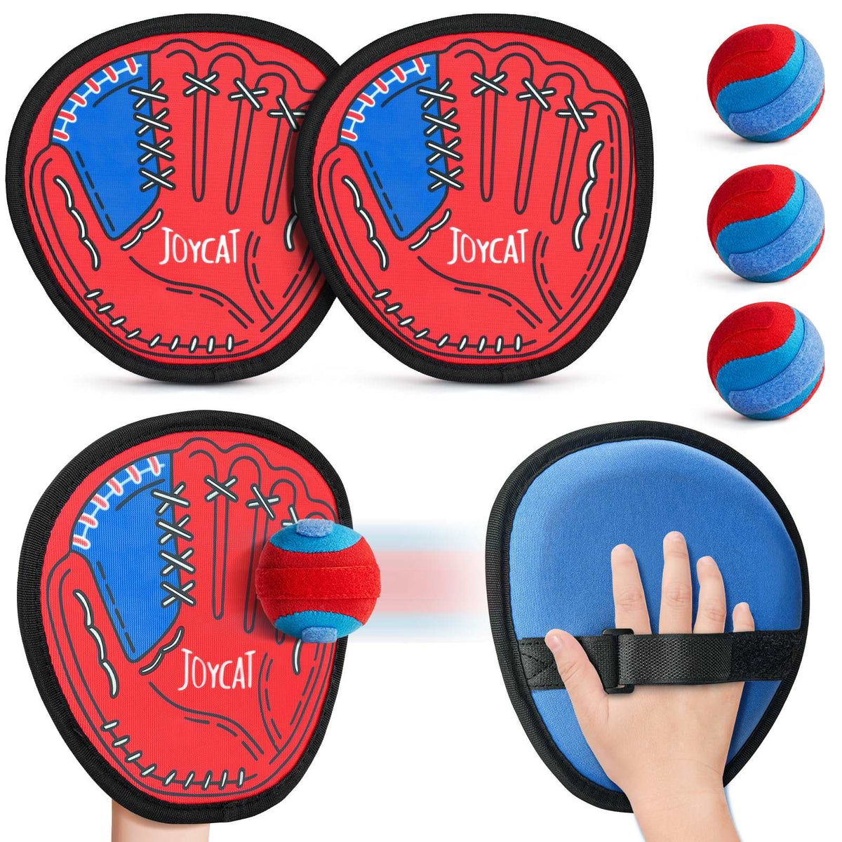 JoyCat Toss and Catch Ball Game for Kids, 4 Paddle Sticky Ball Set, Toddler Baseball Catch Toy