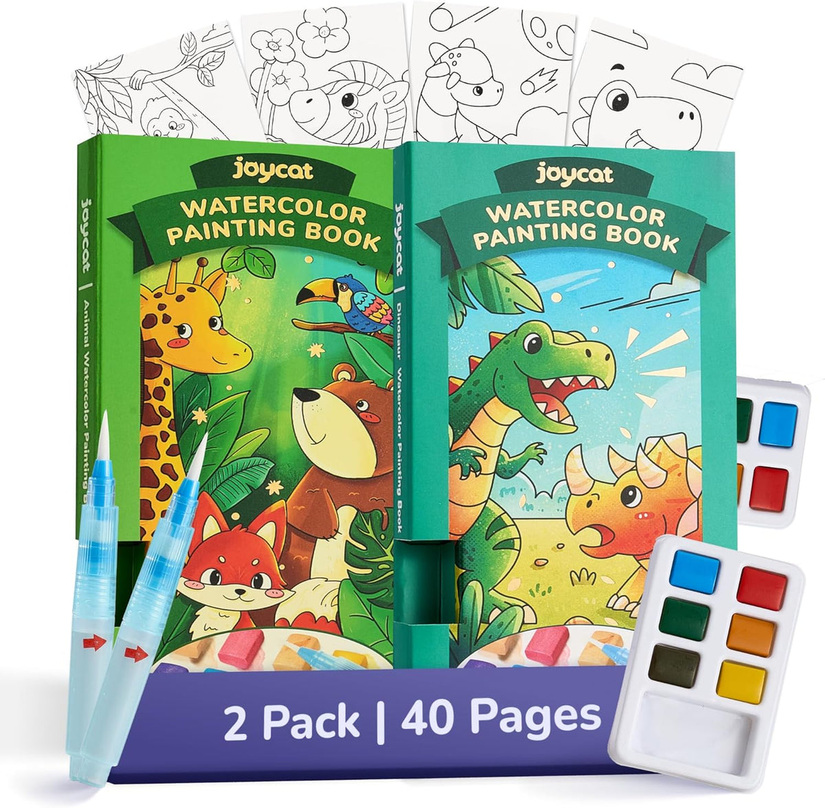 JoyCat 2 Pack Animals & Dinosaurs Paint with Water Coloring Books for Kids Ages 3-8