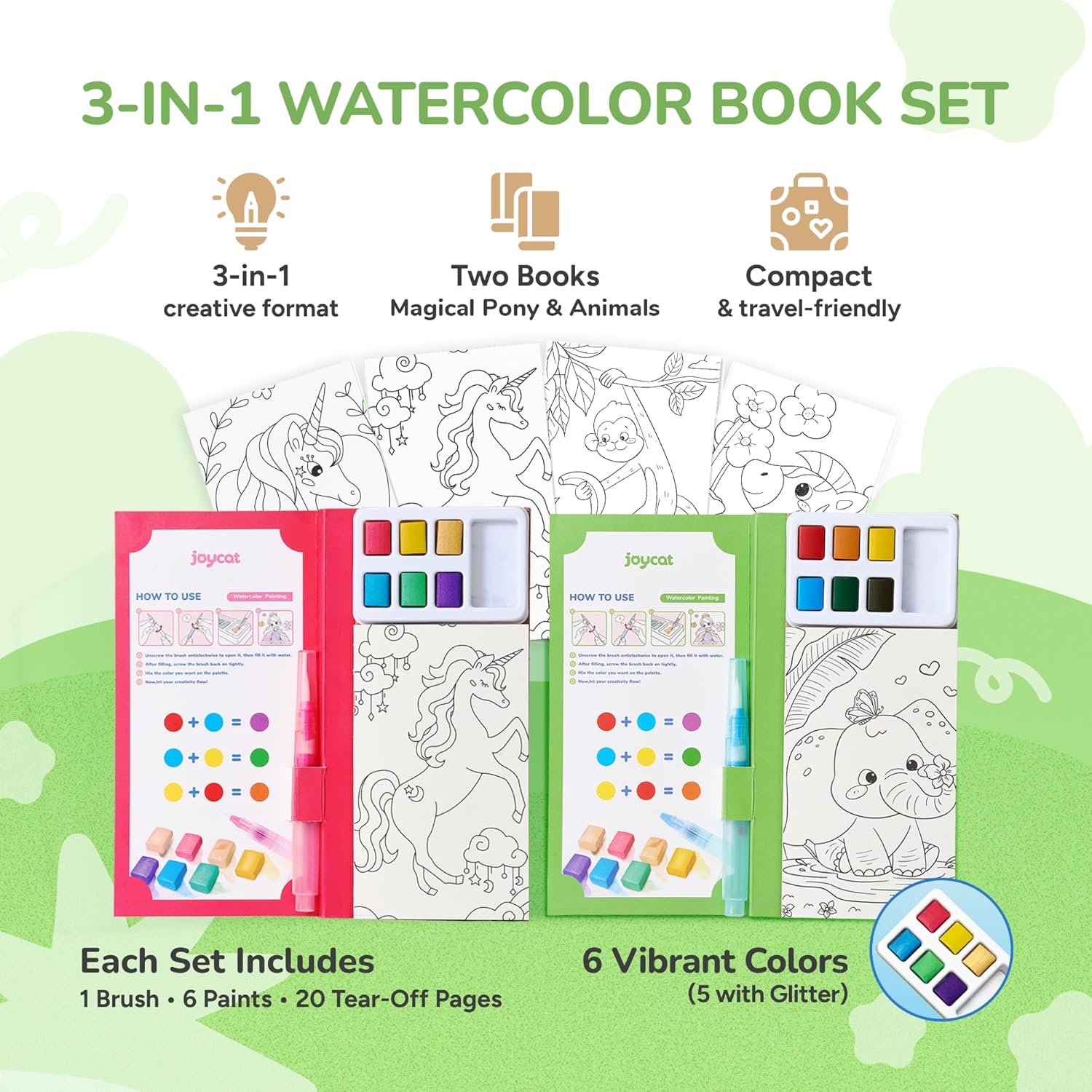 JoyCat 2 Pack Pocket Paint with Water Coloring Books