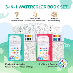 JoyCat 2 Pack Magical Pony & Dinosaurs Paint with Water Coloring Books for Kids Ages 3-8