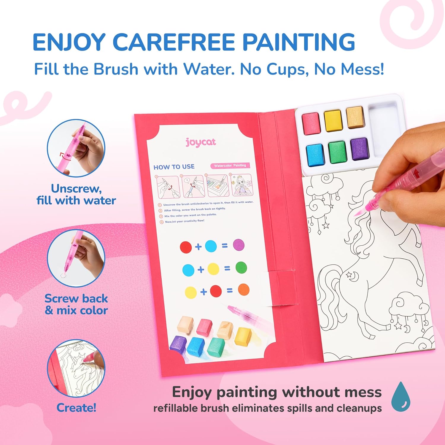 JoyCat 2 Pack Magical Pony & Dinosaurs Paint with Water Coloring Books for Kids Ages 3-8