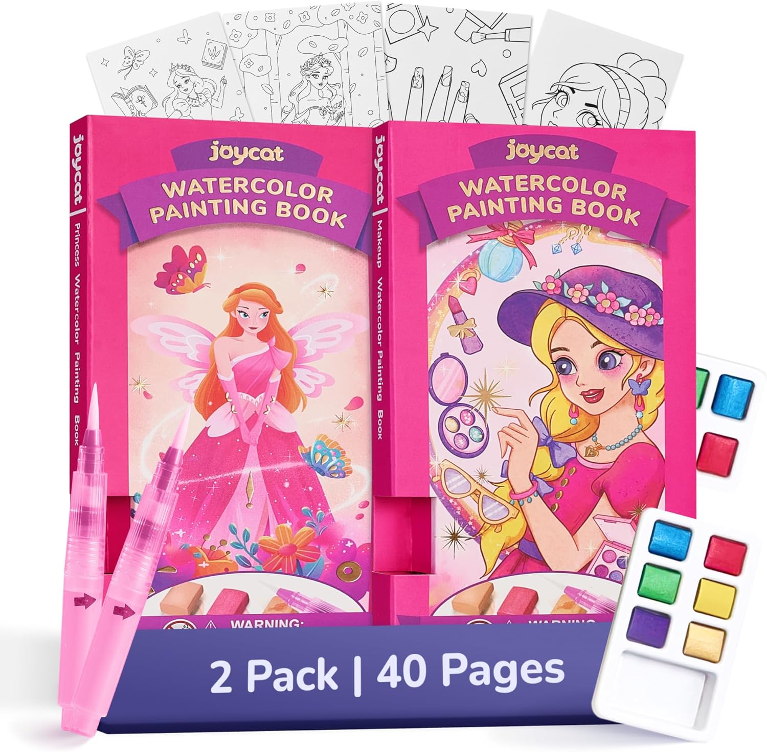 JoyCat 2 Pack Makeup & Princess Paint with Water Coloring Books for Kids Ages 3-8