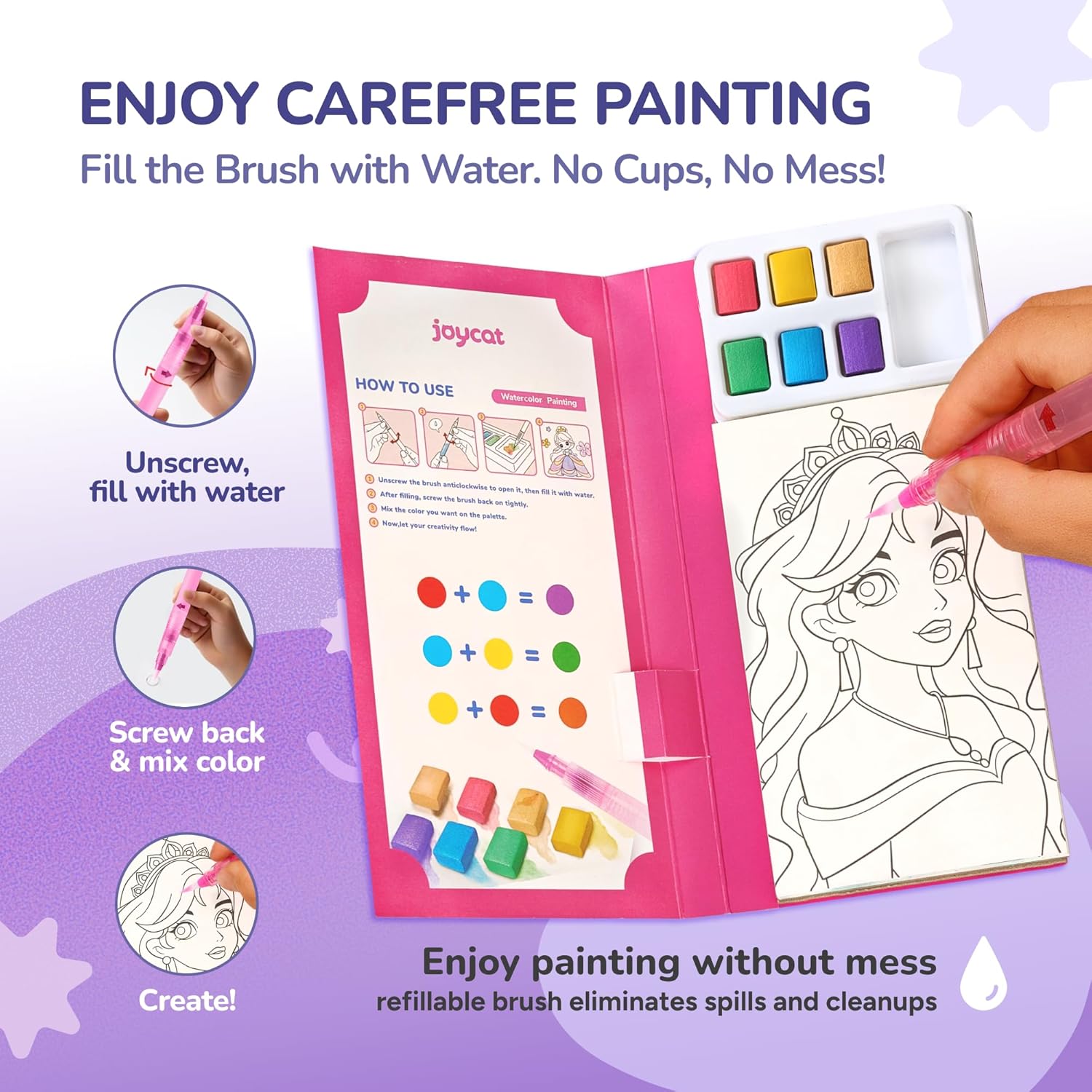 JoyCat 2 Pack Makeup & Princess Paint with Water Coloring Books for Kids Ages 3-8