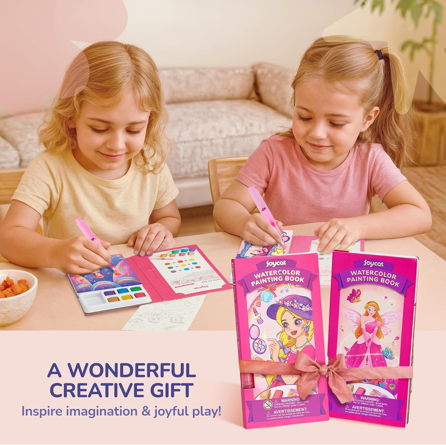 JoyCat 2 Pack Makeup & Princess Paint with Water Coloring Books for Kids Ages 3-8