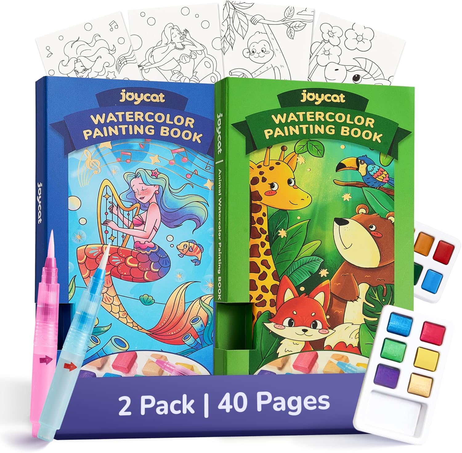 JoyCat 2 Pack Ocean Princess & Animals Paint with Water Coloring Books for Kids Ages 3-8