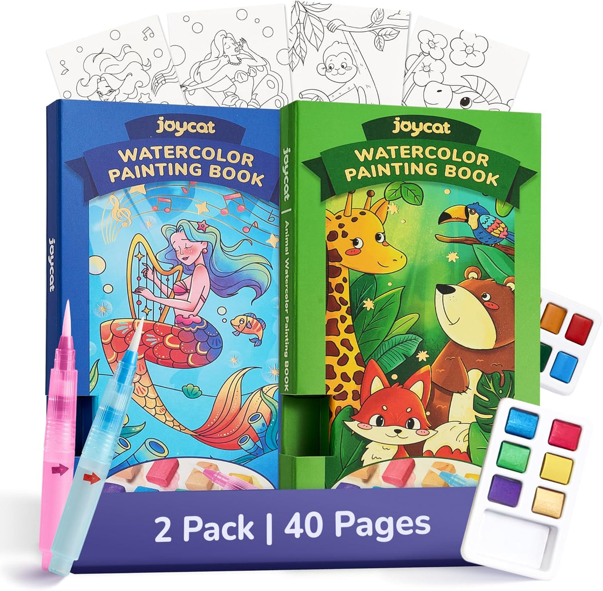JoyCat 2 Pack Ocean Princess & Animals Paint with Water Coloring Books for Kids Ages 3-8