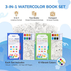JoyCat 2 Pack Ocean Princess & Animals Paint with Water Coloring Books for Kids Ages 3-8