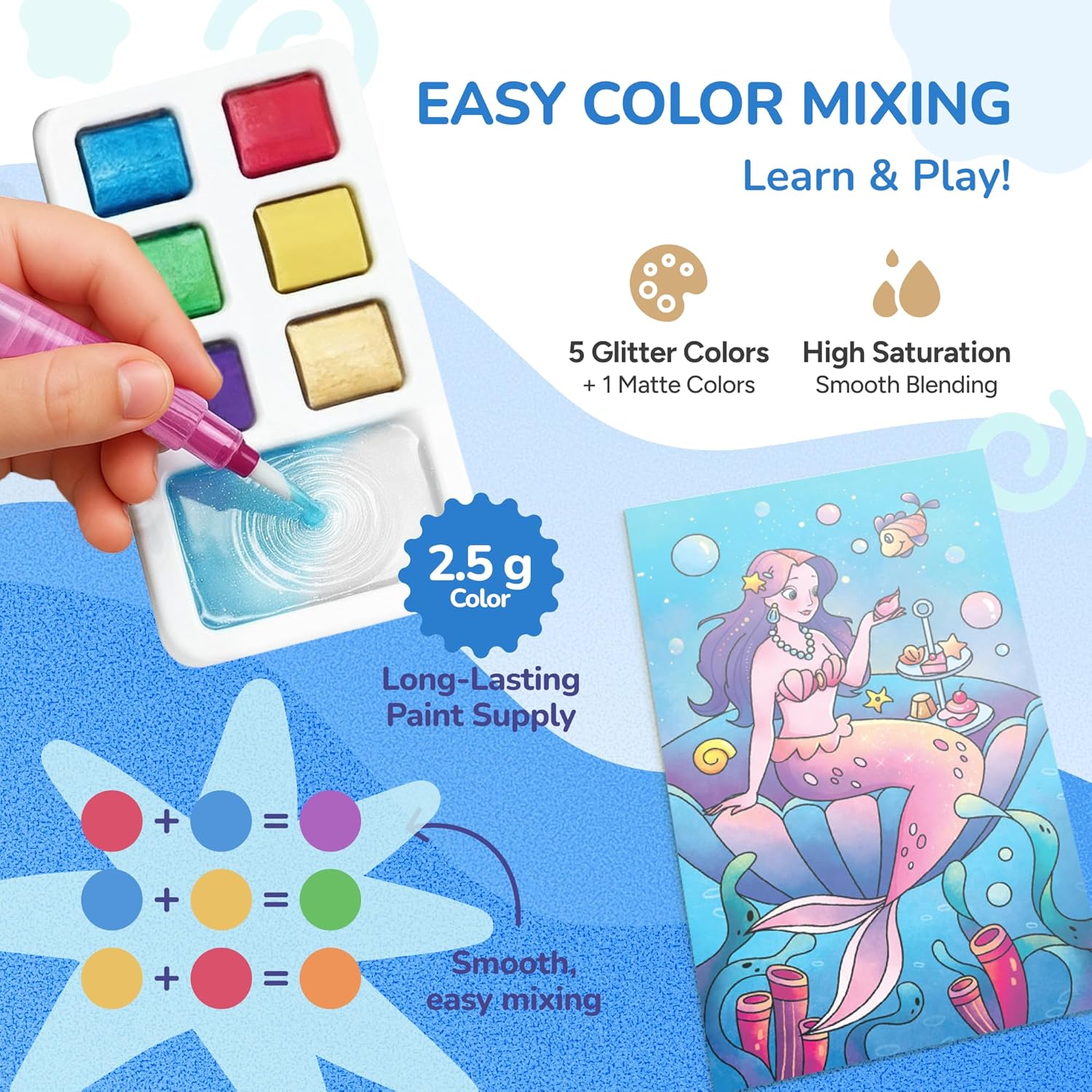 JoyCat 2 Pack Ocean Princess & Animals Paint with Water Coloring Books for Kids Ages 3-8