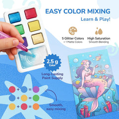 JoyCat 2 Pack Ocean Princess & Animals Paint with Water Coloring Books for Kids Ages 3-8