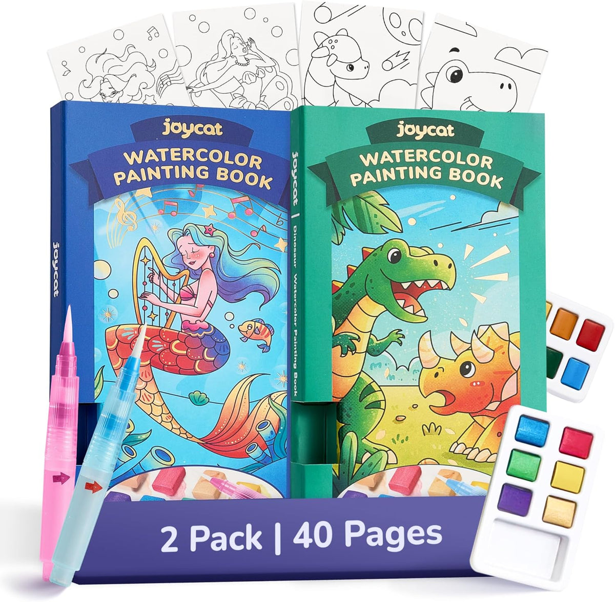 JoyCat 2 Pack Ocean Princess & Dinosaurs Paint with Water Coloring Books for Kids Ages 3-8