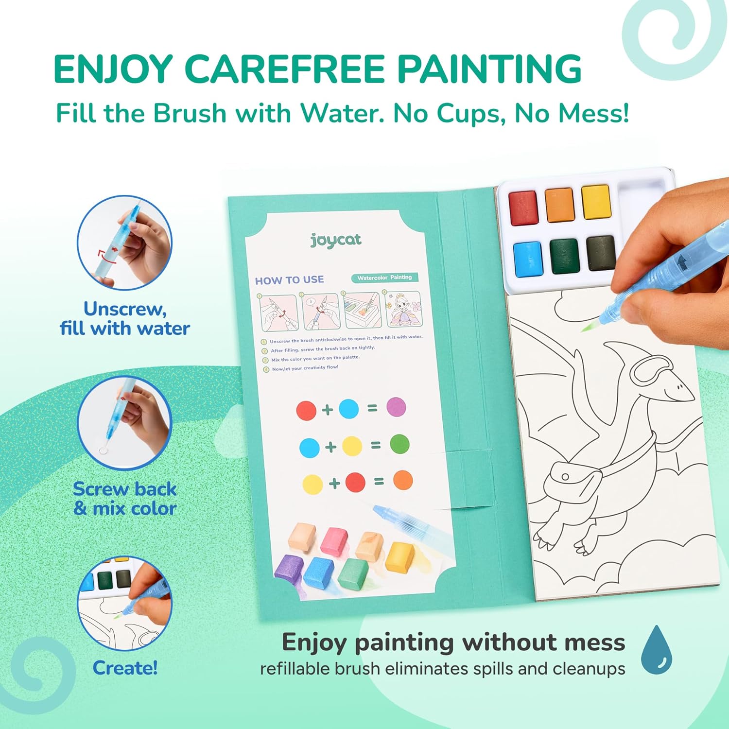 JoyCat 2 Pack Ocean Princess & Dinosaurs Paint with Water Coloring Books for Kids Ages 3-8
