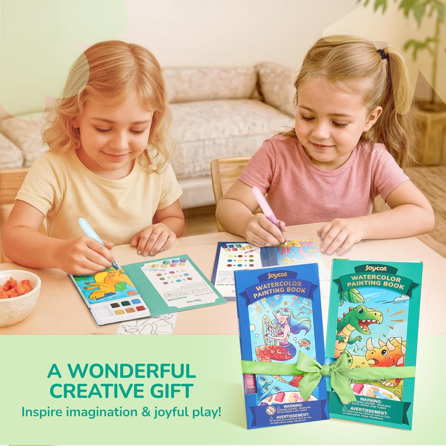 JoyCat 2 Pack Ocean Princess & Dinosaurs Paint with Water Coloring Books for Kids Ages 3-8