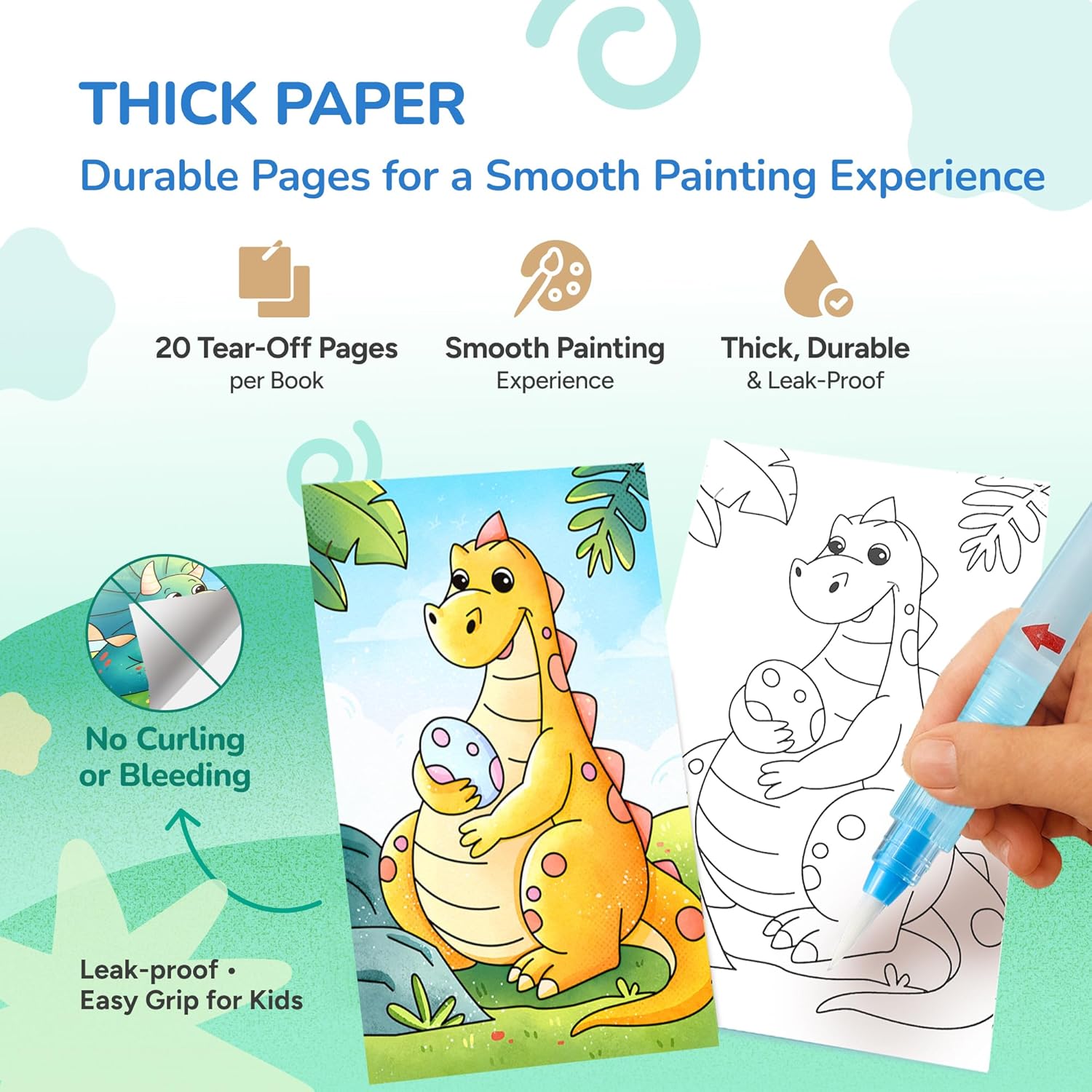 JoyCat 2 Pack Ocean Princess & Dinosaurs Paint with Water Coloring Books for Kids Ages 3-8