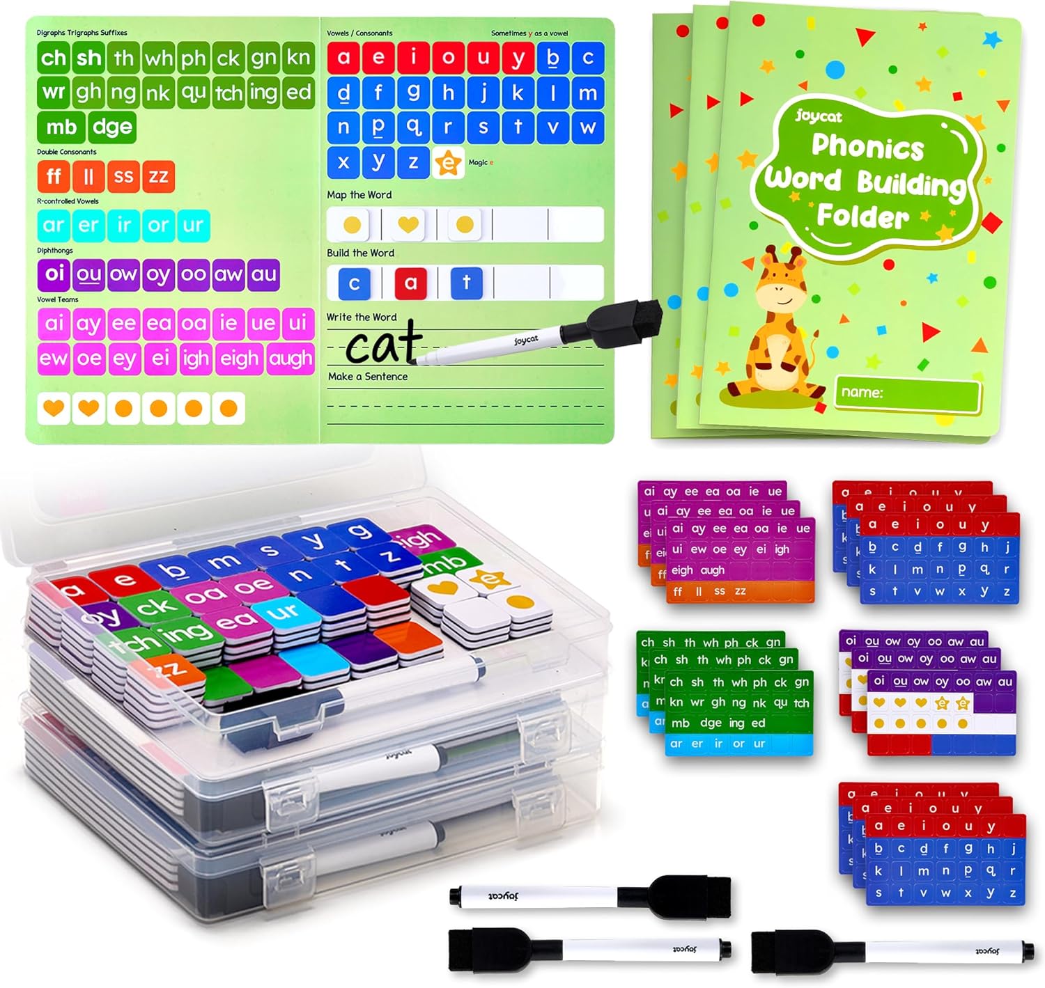 JoyCat 3 Sets Magnetic Letter Tiles for Classroom Phonics Practice