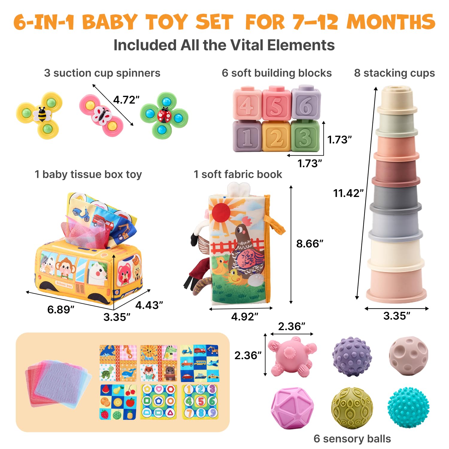 JoyCat Montessori Sensory Baby Toy Set for Babies 6-12 Months