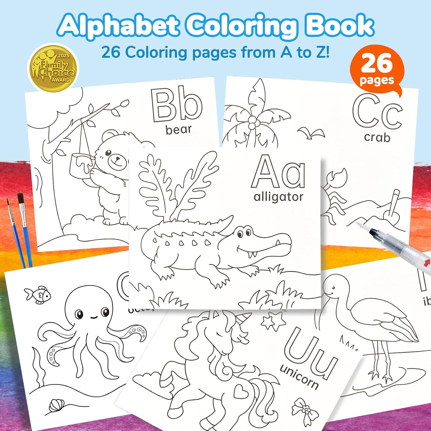 JoyCat Animal & Alphabet Paint with Water Coloring Book for Kids Ages 3-8