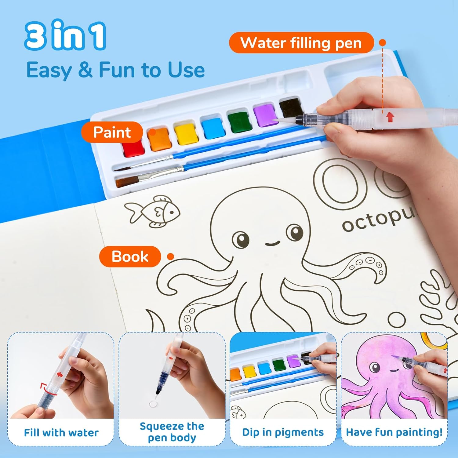 JoyCat Animal & Alphabet Paint with Water Coloring Book for Kids Ages 3-8