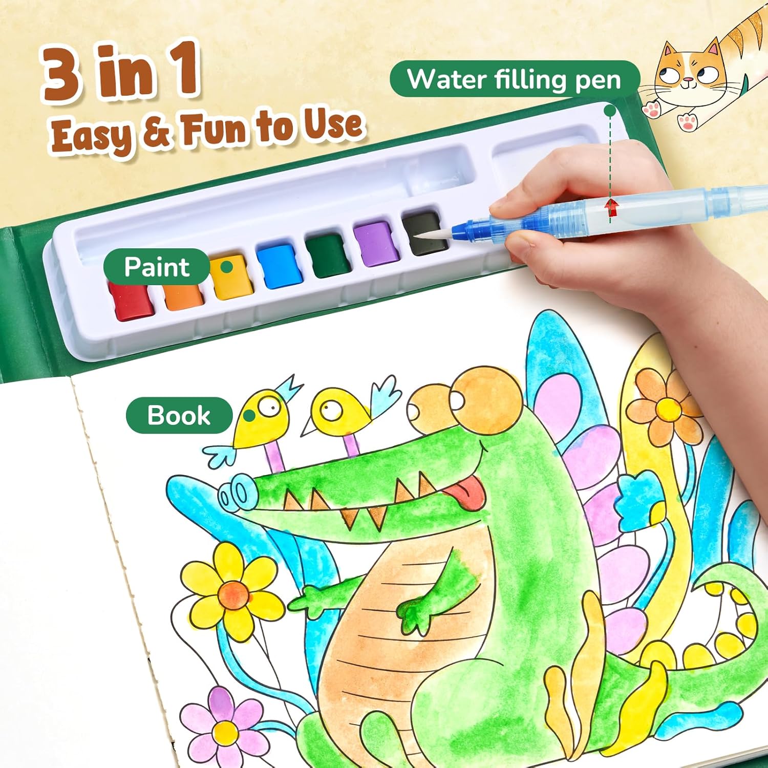 JoyCat Animals 2-in-1 Paint with Water Craft Book for Kids Ages 4-8