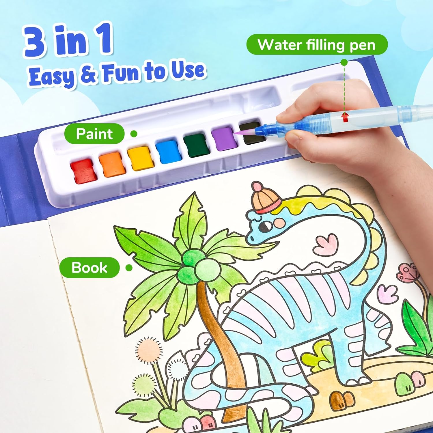 JoyCat Dinosaurs 2-in-1 Paint with Water Craft Book for Kids Ages 4-8
