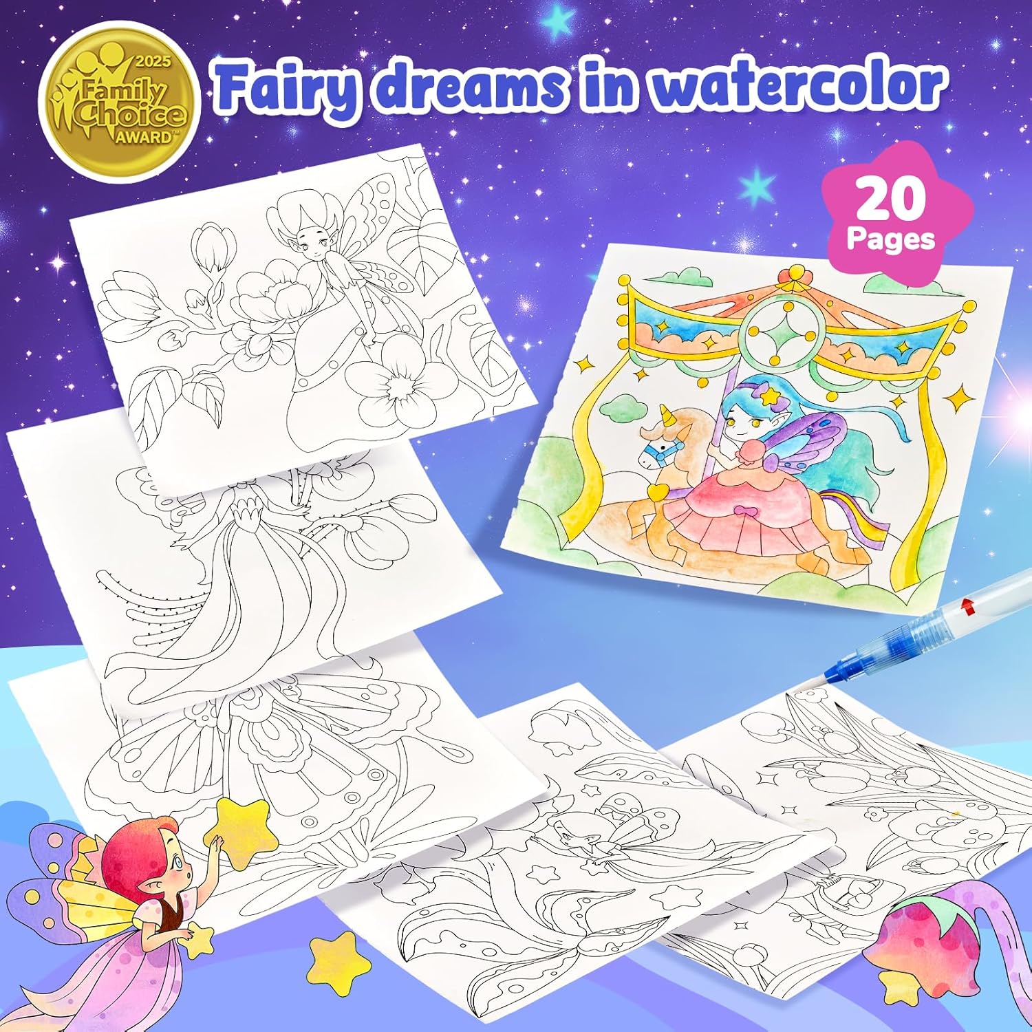 JoyCat Elf Friends Paint with Water Coloring Book for Kids Ages 3-8
