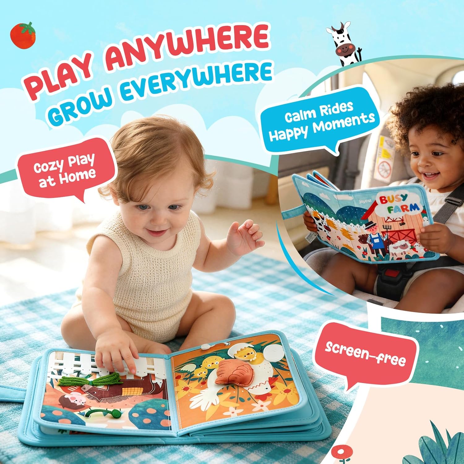 JoyCat Farm Busy Book, 21-in-1 Montessori Travel Quiet Toy