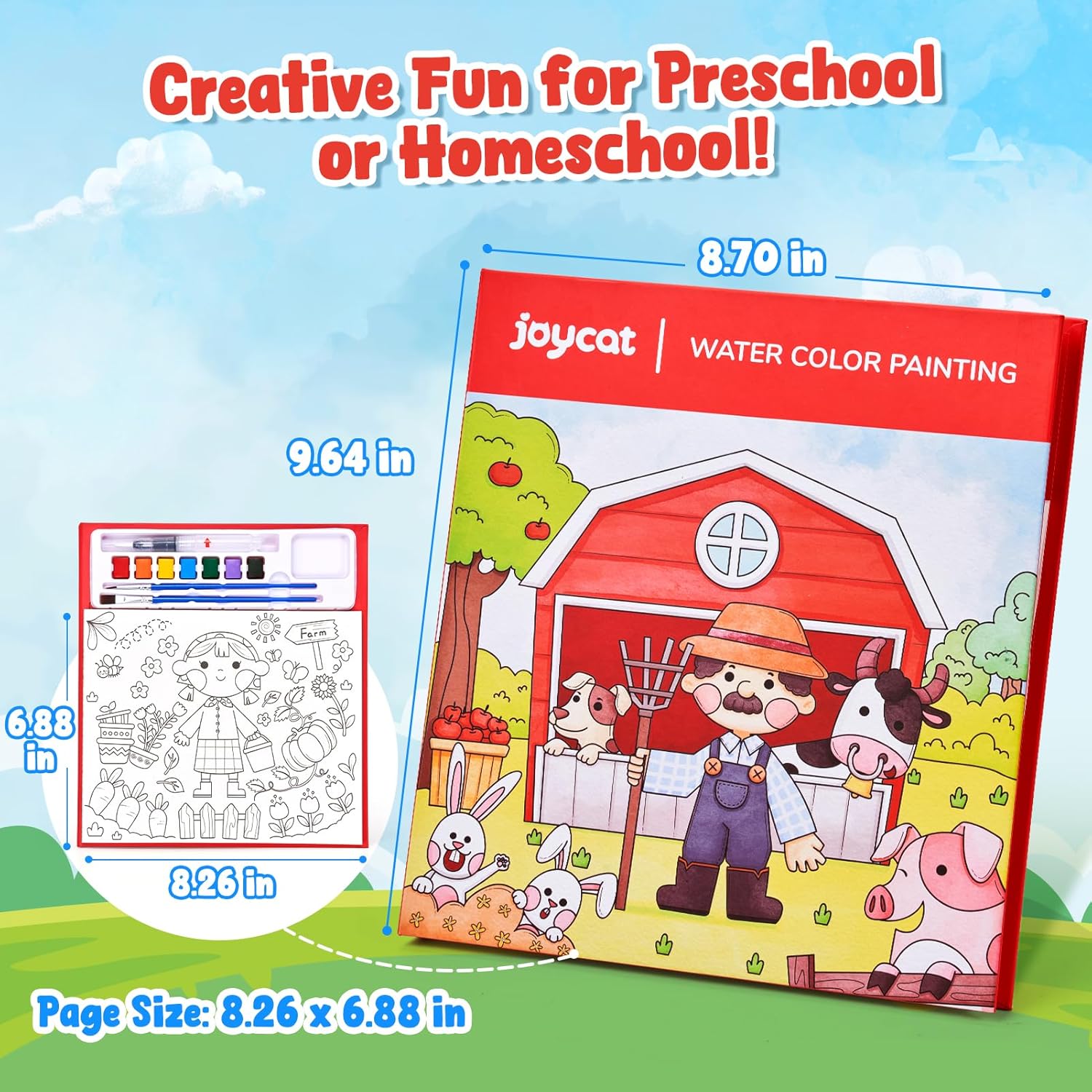 JoyCat Farm Paint with Water Coloring Book for Kids Ages 3-8