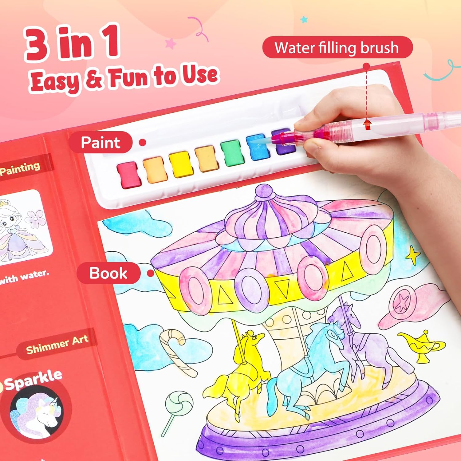 JoyCat Funfair 2-in-1 Paint with Water Craft Book for Kids Ages 4-8