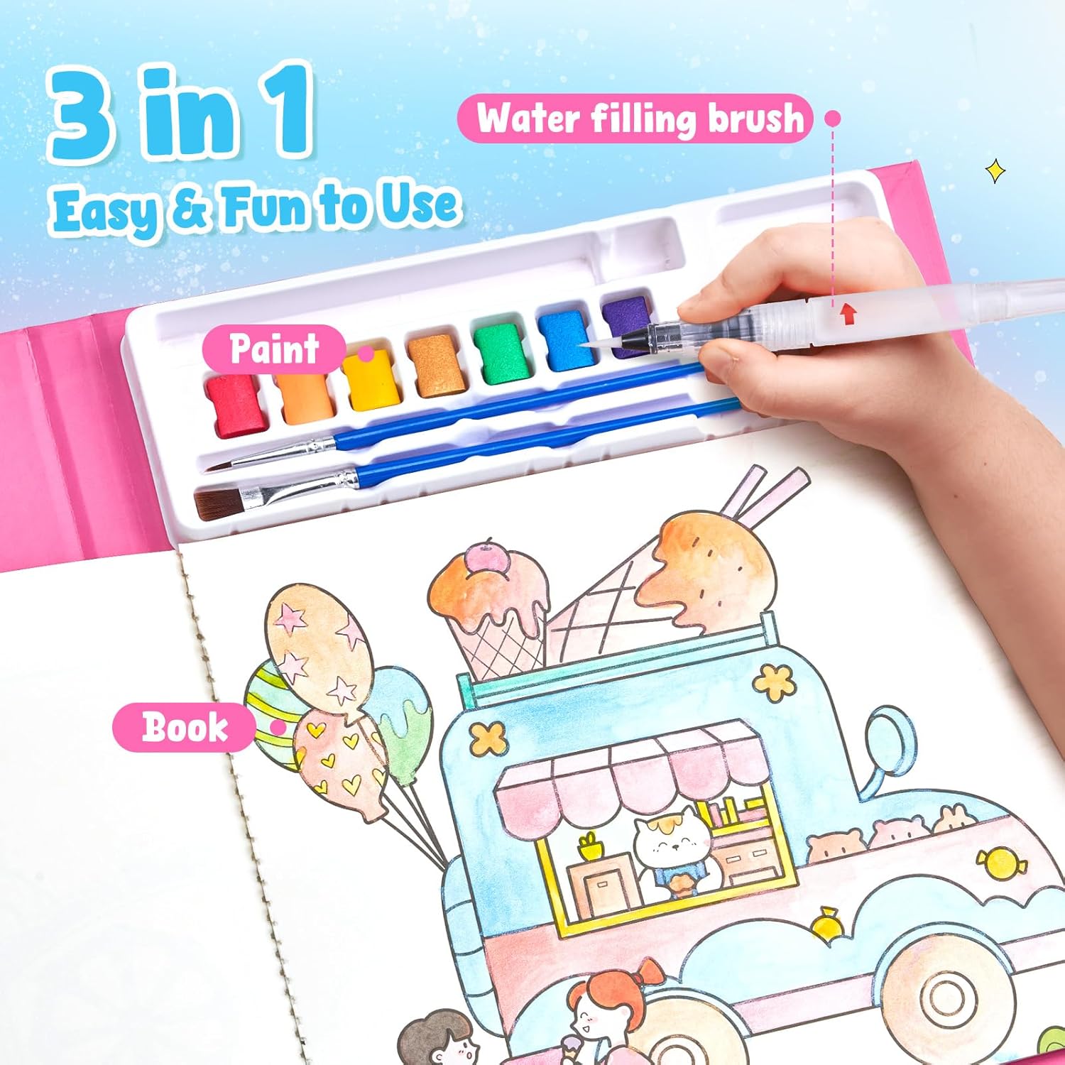 JoyCat Funfair Paint with Water Coloring Book for Kids Ages 3-8
