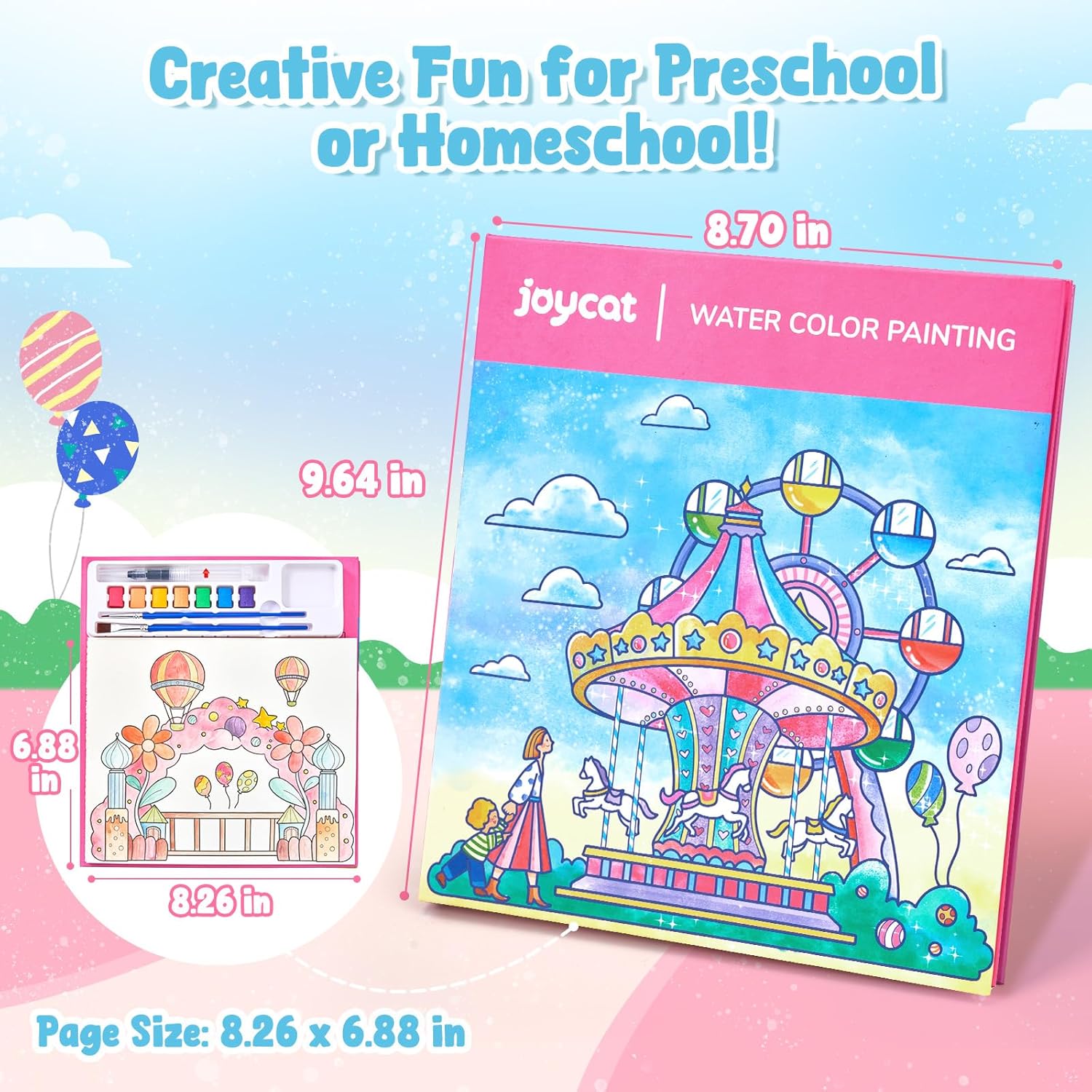 JoyCat Funfair Paint with Water Coloring Book for Kids Ages 3-8