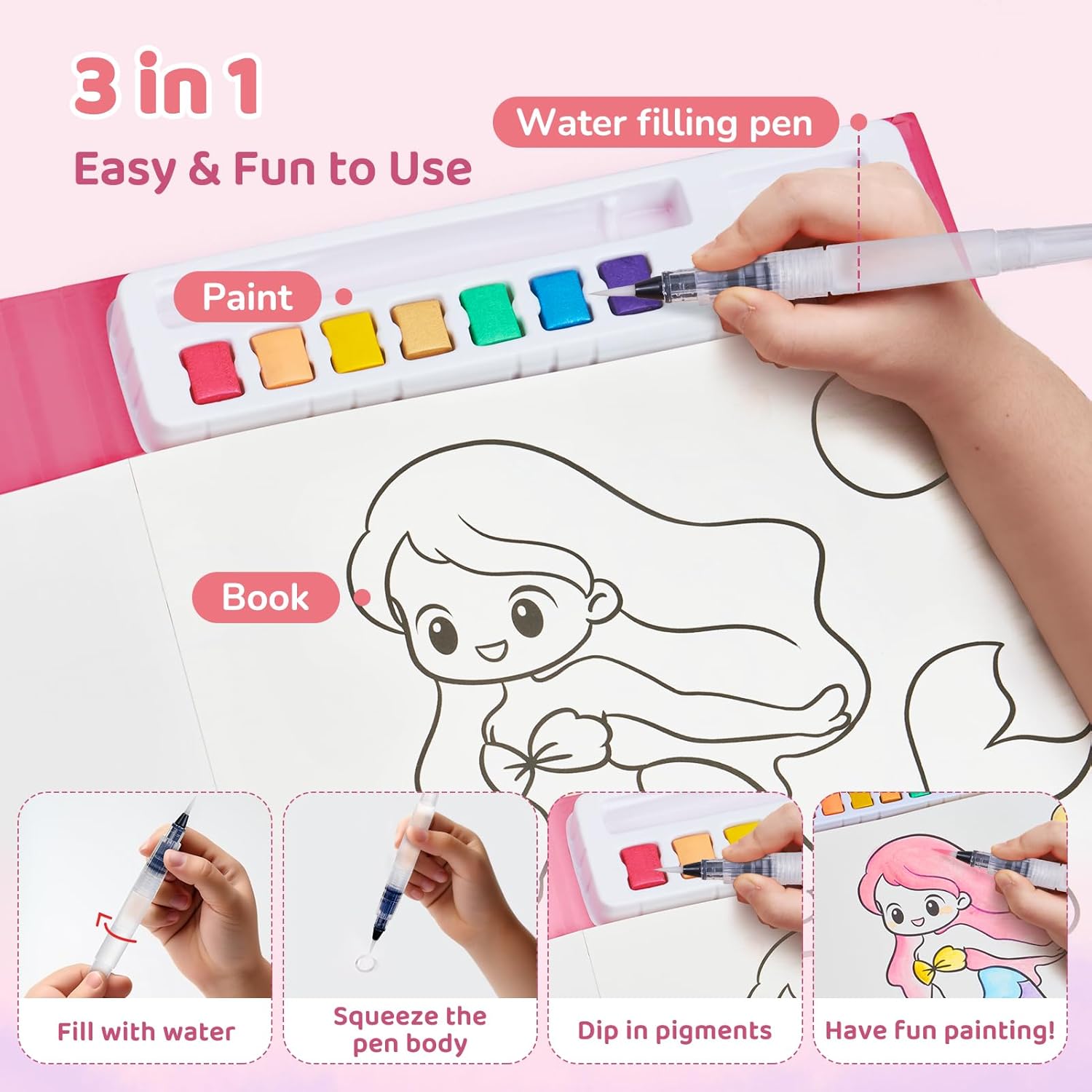 JoyCat Magical Pony Paint with Water Coloring Book for Kids Ages 3-8