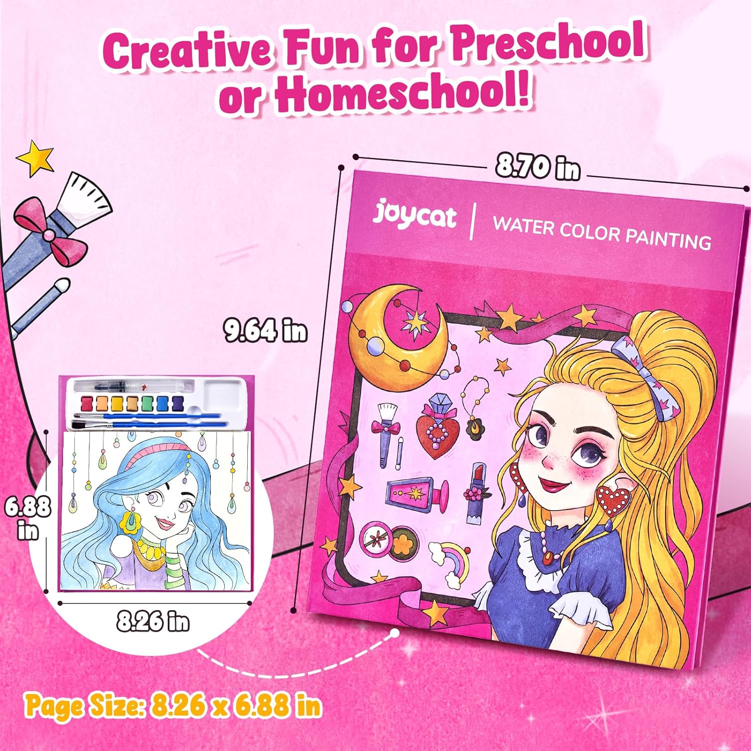 JoyCat Makeup & Manicures Paint with Water Coloring Book for Kids Ages 3-8