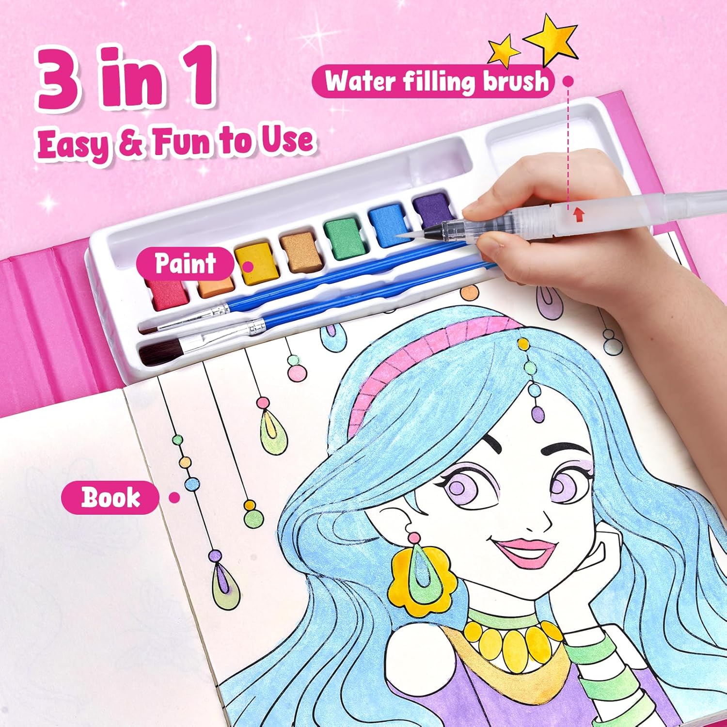 JoyCat Makeup & Manicures Paint with Water Coloring Book for Kids Ages 3-8