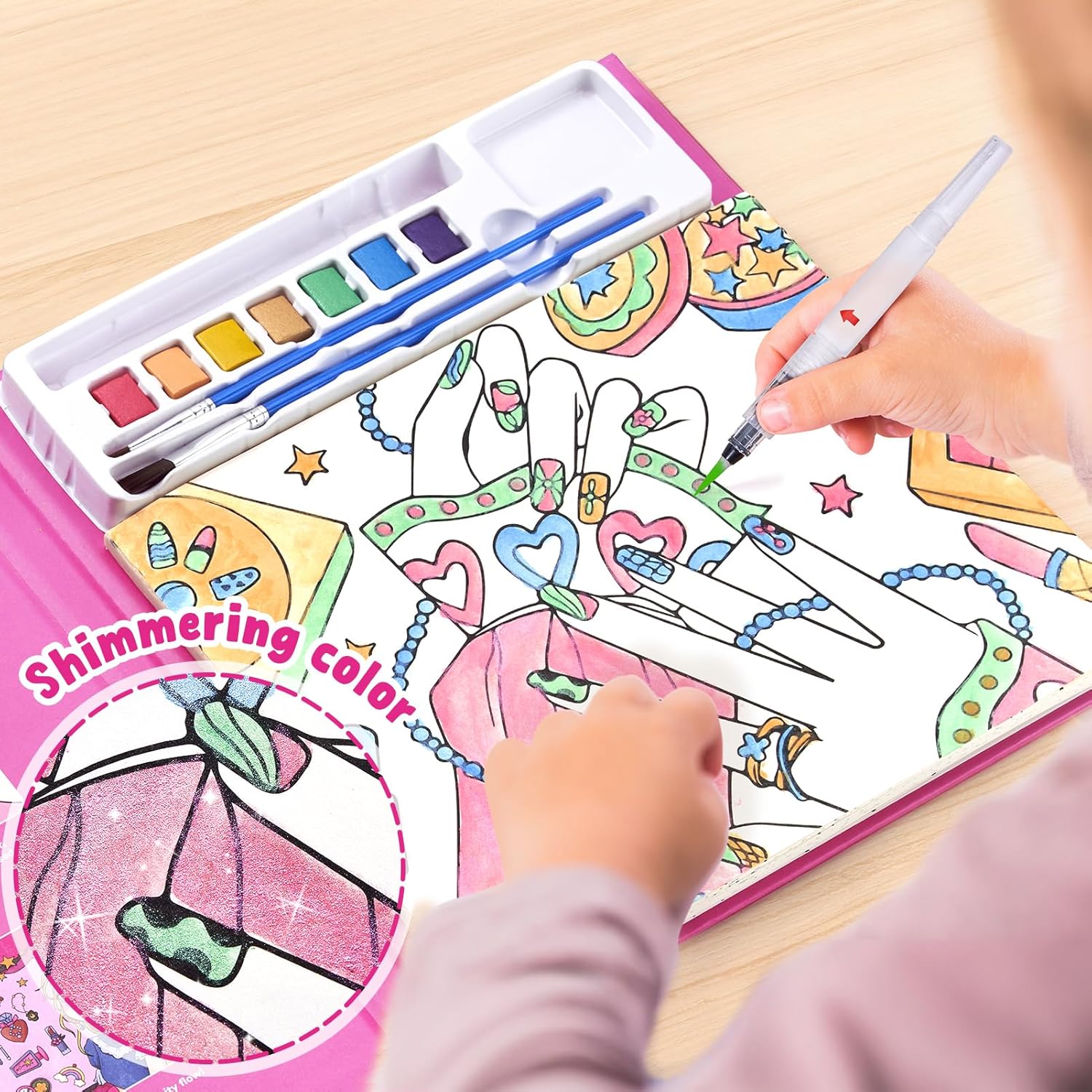 JoyCat Makeup & Manicures Paint with Water Coloring Book for Kids Ages 3-8
